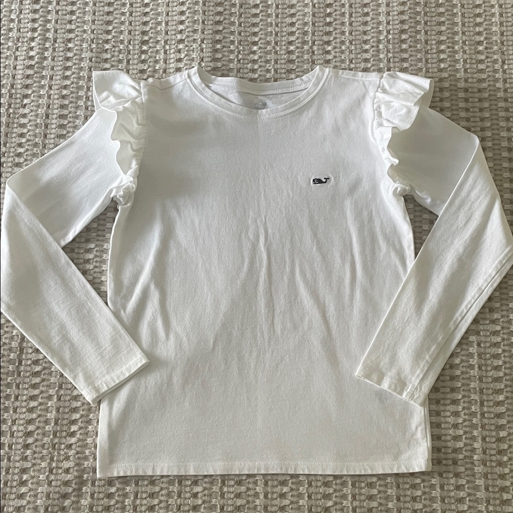 Vineyard Vines White Ruffled Long Sleeve Tee Size 10-12